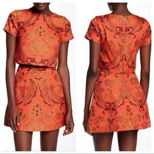 Alice+Olivia Sarina Jacquard Short Sleeve Crop Top